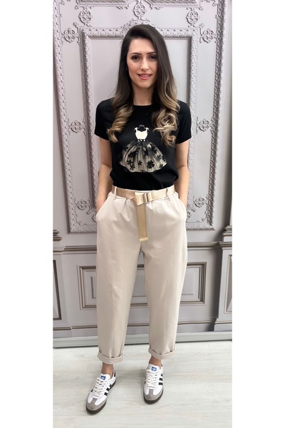 OnlyForYou Tapered pants made of elastic cotton and belt included