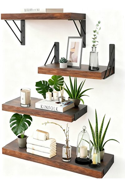 Generic 4 قطع من الرفوف العائمة المثبتة على الحائط، رف عرض خشبي متين، لغرف ال...