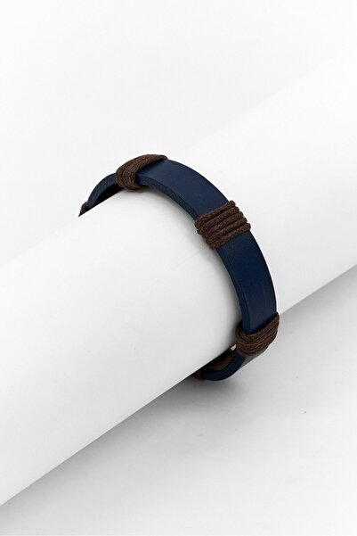 Steeltime Men Leather Stainless Steel Clasp Bracelet, Navy