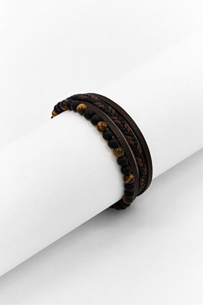 Steeltime Men Leather Braided Layered Bracelet, Brown