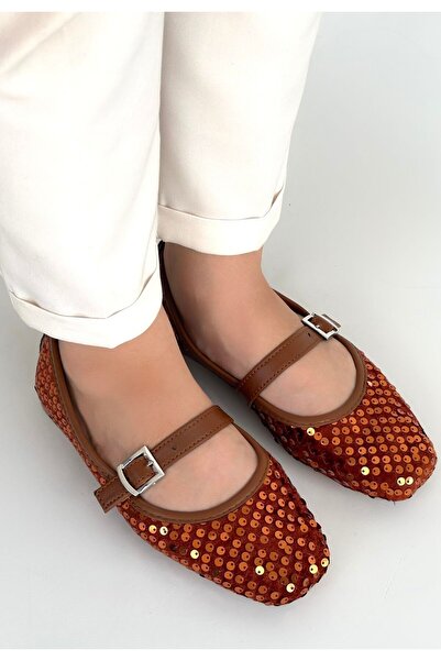 Zerenyus Modeno Tan Suede Šljokičaste Stilizovane Udobne Ženske Balerinke