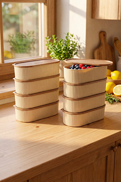 Homekolik Alen 8-Piece 850 ml Cream Lid Storage Container Set – Multi-Purpose...