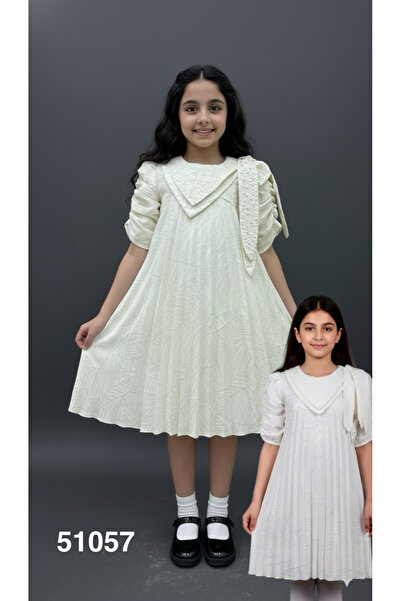 Rawai Roma Soft white girls' dress with embossed patterns for special occasions