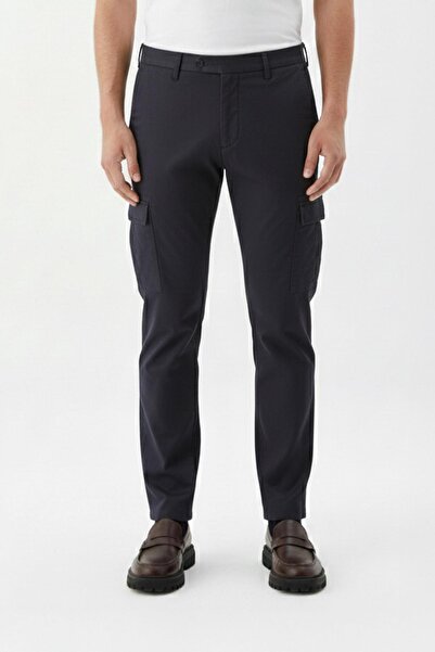 Sabri Özel Giotelli Lacivert Comfort Fit Yünlü Kargo Cepli Esnek Pantolon