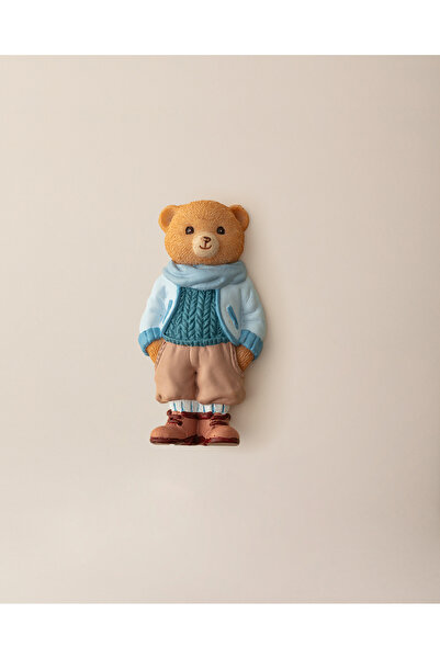 Madame Coco Voir Bear Magnet - Bej/Mavi - 4x8 cm