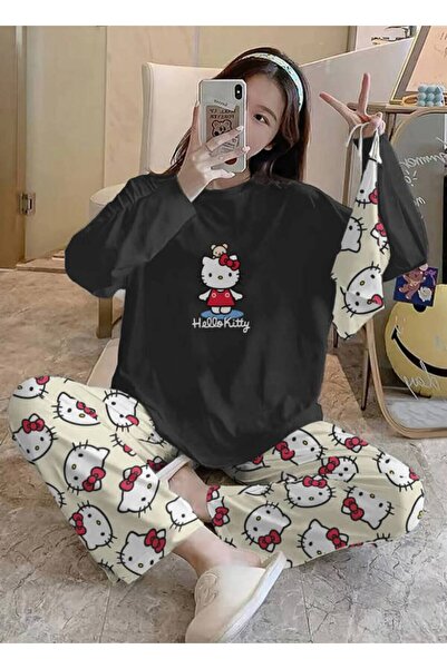 Silona Homewear Bahd Hello Kitty 2 Black Süpersoft Kadın Pijama Takımı
