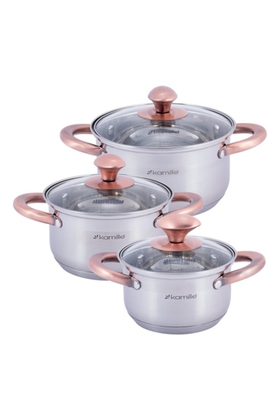 Kamille Set of 3 Pots with Lids, Kamille, Stainless Steel/Heat-Resistant Glas...