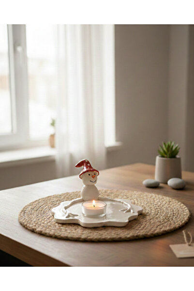 Arden Ceramic El Yapımı Seramik Kardan Adam Mumluk – Kış Temalı Dekoratif Mum...