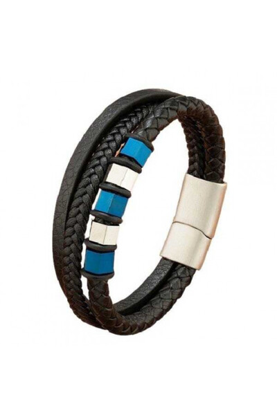 OutfitModa Men's blue leather bracelet