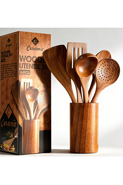 Generic 6-Piece Cooking Wooden Spoon Set, 6-Piece Bamboo Cooking Utensils. (C...