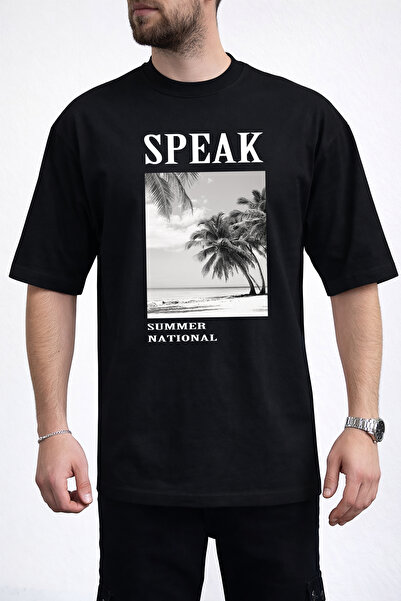 caddekombin Tricou negru pentru bărbați, cu tematică modernă de vară, cu impr...