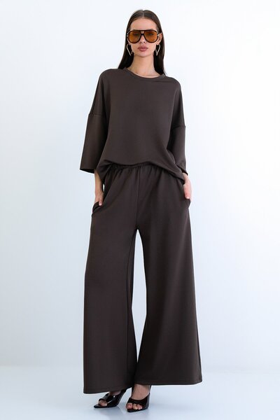 Trend Alaçatı Stili Women's Brown Crew Neck Three-Quarter Sleeve Modal Blouse...