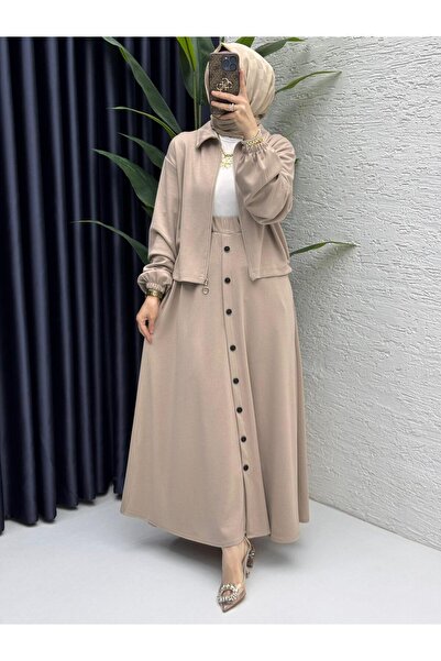 ZENA BY ÇETİN LEVENT Zippered Jacket and Buttoned Skirt Set, Comfortable Cut ...