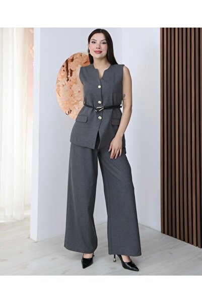 Ekim Store Belted Sleeveless Buttoned Double Blazer Suit