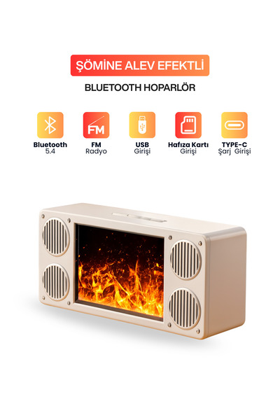 MetaForce Şömine Alev Efektli Bluetooth Hoparlör I FM Radyo I USB Girişli I H...