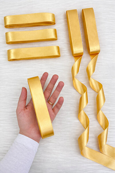 ZEYMERADE Gold Satin Ribbon 3 cm 10 Mt, Bohça Dowry Wedding Henna Circumcisio...