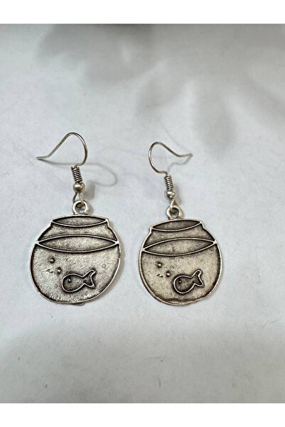 Yuchicly Metal Earrings with Fish Bowl Figure – Round Design