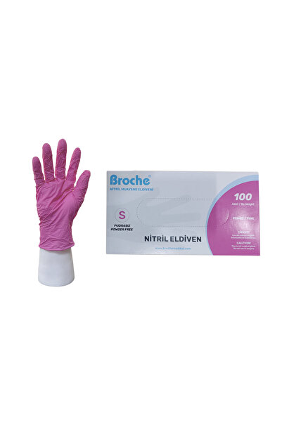 Broche PUDRASIZ NİTRİL ELDİVEN S BEDEN PEMBE 100'LÜ