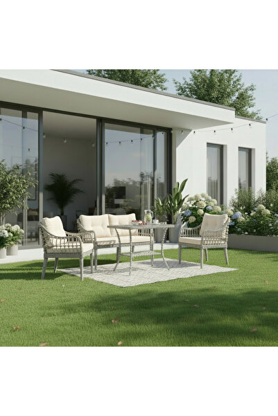 Tu Tienda KAŞ GALVANİZLİ 2+1+1+SEHPA BAHÇE BALKON MOBİLYASI,GRİ RATTAN