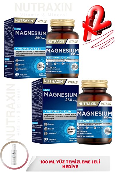 Nutraxin Magnesium Daily 250 mg 60 Tablet 2 ADET + 100ml Yüz Yıkama Jeli Hediye