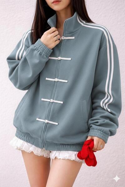 Karakedi Chinese Knot Closure Detail Retro Y2K Unisex Jacket