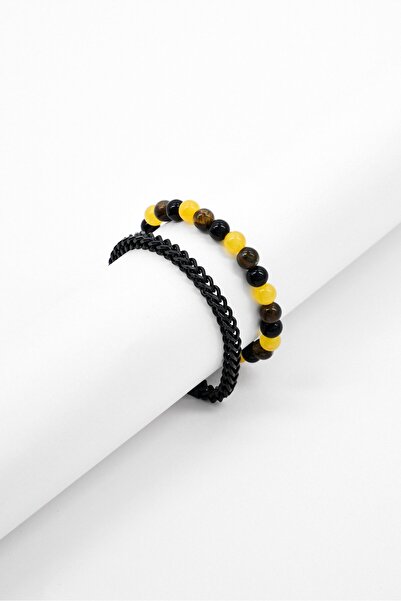 Nautica Men Stainless Steel Tiger Eyes Stone Beaded Bracelet, Multicolor