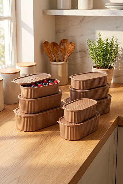 Homekolik 8-Piece Ecen Brown Storage Container Set with Lids (500 850 1100 21...