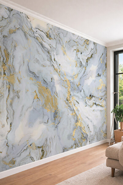 dreamwall Lüks Gold Damarlı Mermer Desenli Modern Tek Parça Tekstil Duvar Kağıdı