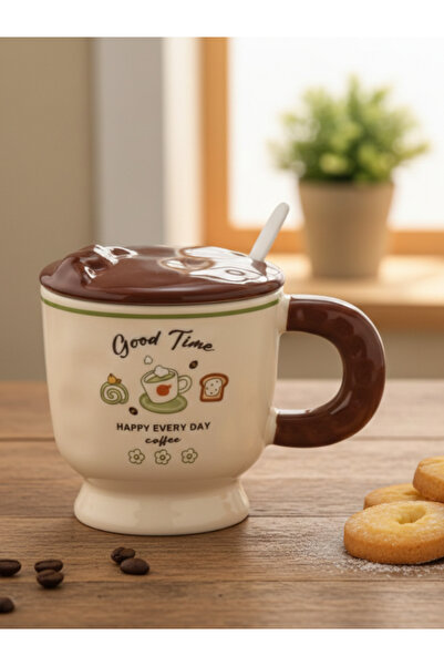 Bam Colorful Friends Ceramic Mug with Spoon and Lid