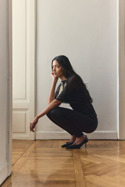 LUTVELIZADE Pantofi cu toc 2604 - Pantofi cu toc negri pentru femei, cu vârf ...