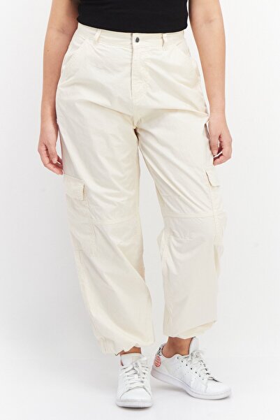 Don't Call Me Jennyfer بنطال كارجو نسائي سادة بخصر عالٍ وقصة عادية، لون بيج