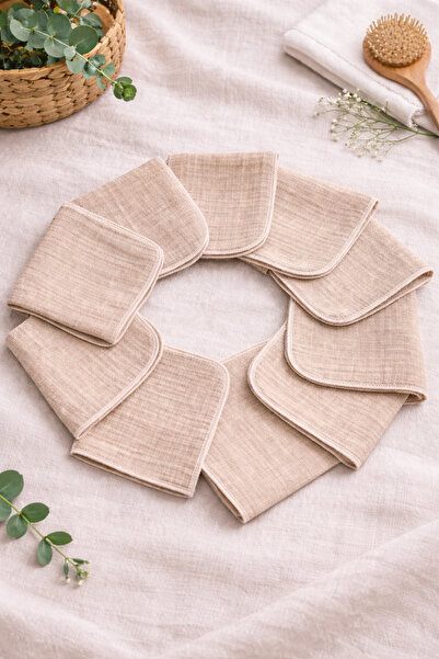 ZEYPBA 100% Cotton Baby Muslin Mouth Wipes - 8 Pcs - Beige 100% Cotton