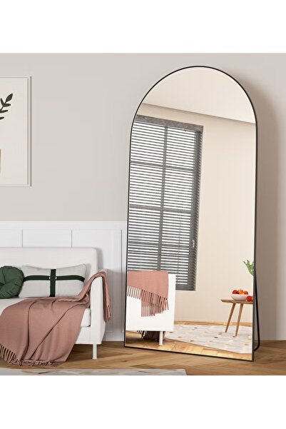 Mtanvxay مرآة أرضية كاملة الطول 80×180 سم بإطار حديدي مقوس، تُعلق على الحائط ...