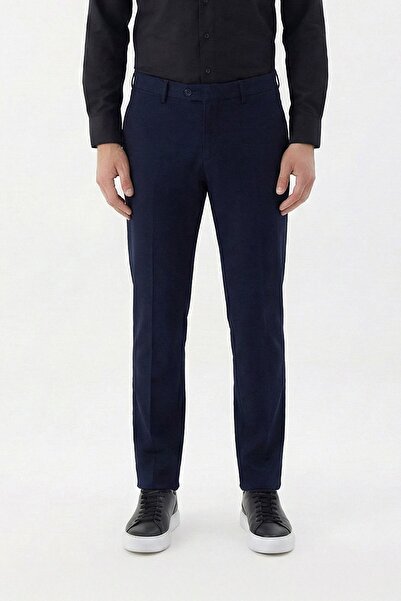 Sabri Özel Navy Blue Regular Fit Trousers with Side Pockets