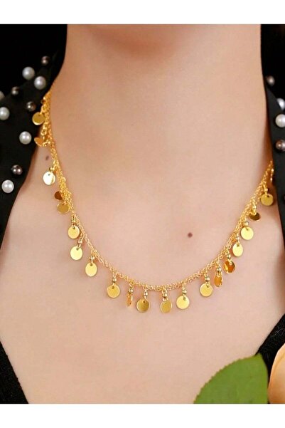 ALZAHR قلادة شوكر ذهبية لامعة مزينة بشراشيب على شكل قرص - مجوهرات أنيقة للحفل...