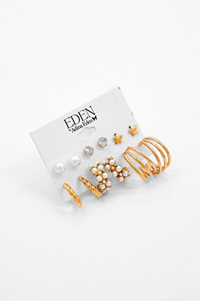 EDEN by Adina Women 6 Pairs Hoop and Crystal Pearl Stud Earrings Set, Multicolor