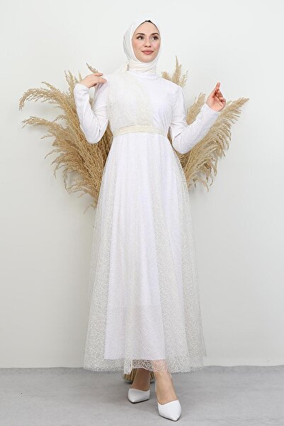 lizatesettür Düş Simli Abiye Kırık Beyaz