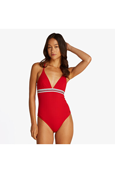 Tommy Hilfiger Triangle One Piece Kadın Kırmızı Mayo