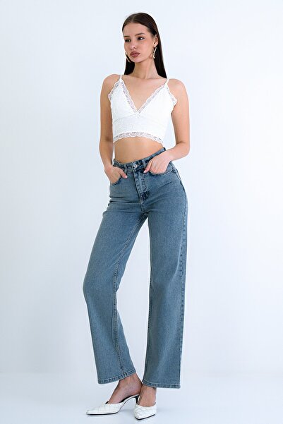 Trend Alaçatı Stili Women's vintage blue high waist wide leg jean pants alc-x...