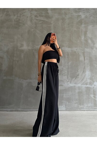 OKSOCOLLECTİON Şerit Detaylı Beli Lastikli Oversize Pantolon