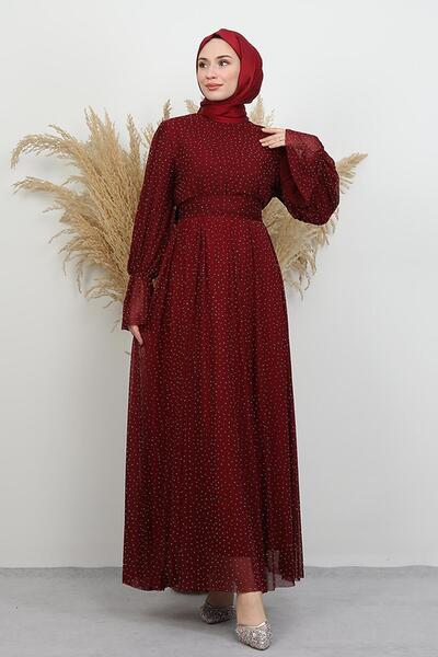 lizatesettür Valencia Tül Abiye Bordo