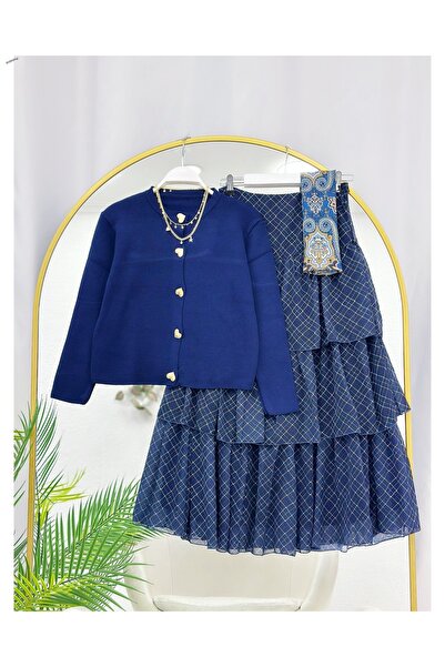 YEDİLALE Fur-Lined Skirt and Knitted Cardigan Dual Set [Skirt and Cardigan In...