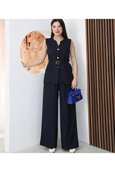 Ekim Store Αμάνικο σετ μπλέιζερ με ζώνη και κουμπιά