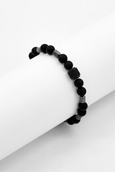 Steeltime Men Lava Hematite Beaded Bracelet, Black