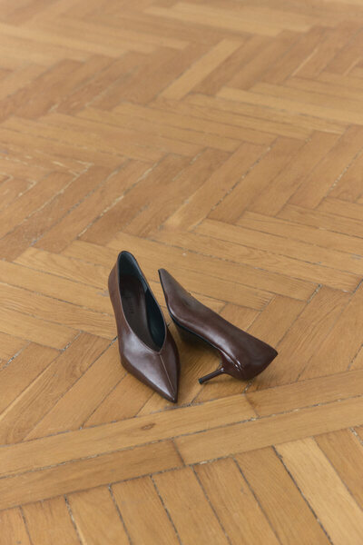 LUTVELIZADE Topuklu 2603 - Sivri Burun Klasik Acı Kahve Kadın Topuklu