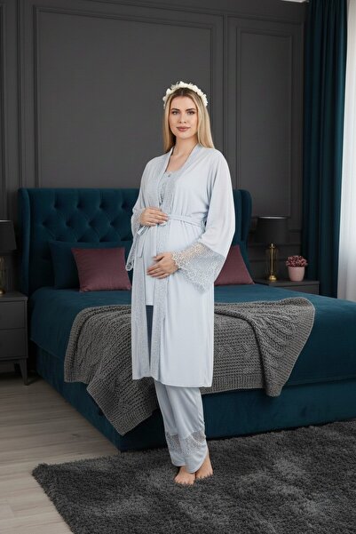 Lohusa Homewear New Season Blue Summer Short Sleeve Elegant Lace Embroidered ...