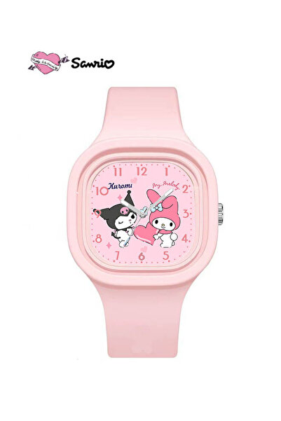 SANRIO ساعة أطفال من السيليكون مزينة برسومات كرتونية مربعة وردية اللون، مناسب...