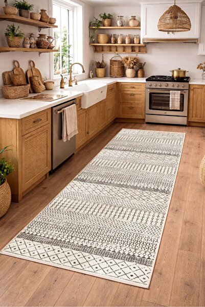 VOPTEKS Kahverengi Bej Halı Mutfak Halısı Makinede Yıkanabilir Halı Kaymaz Ta...