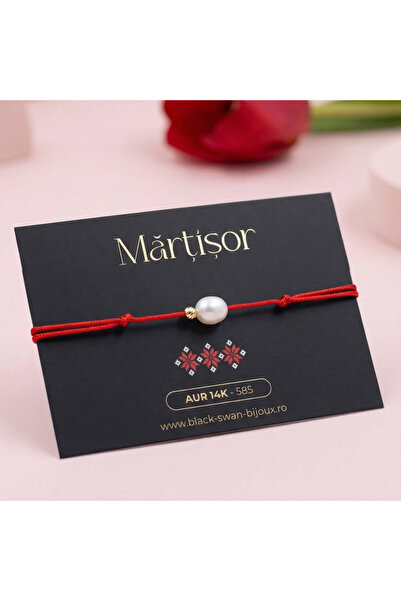 Black Swan Bracelet with Striped Ball and Pearl in 14K Gold