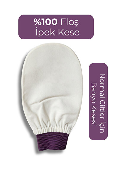 Oinone %100 Doğal Floş İpek Kese – Ekru Banyo Kesesi – Lastikli Peeling Eldiv...